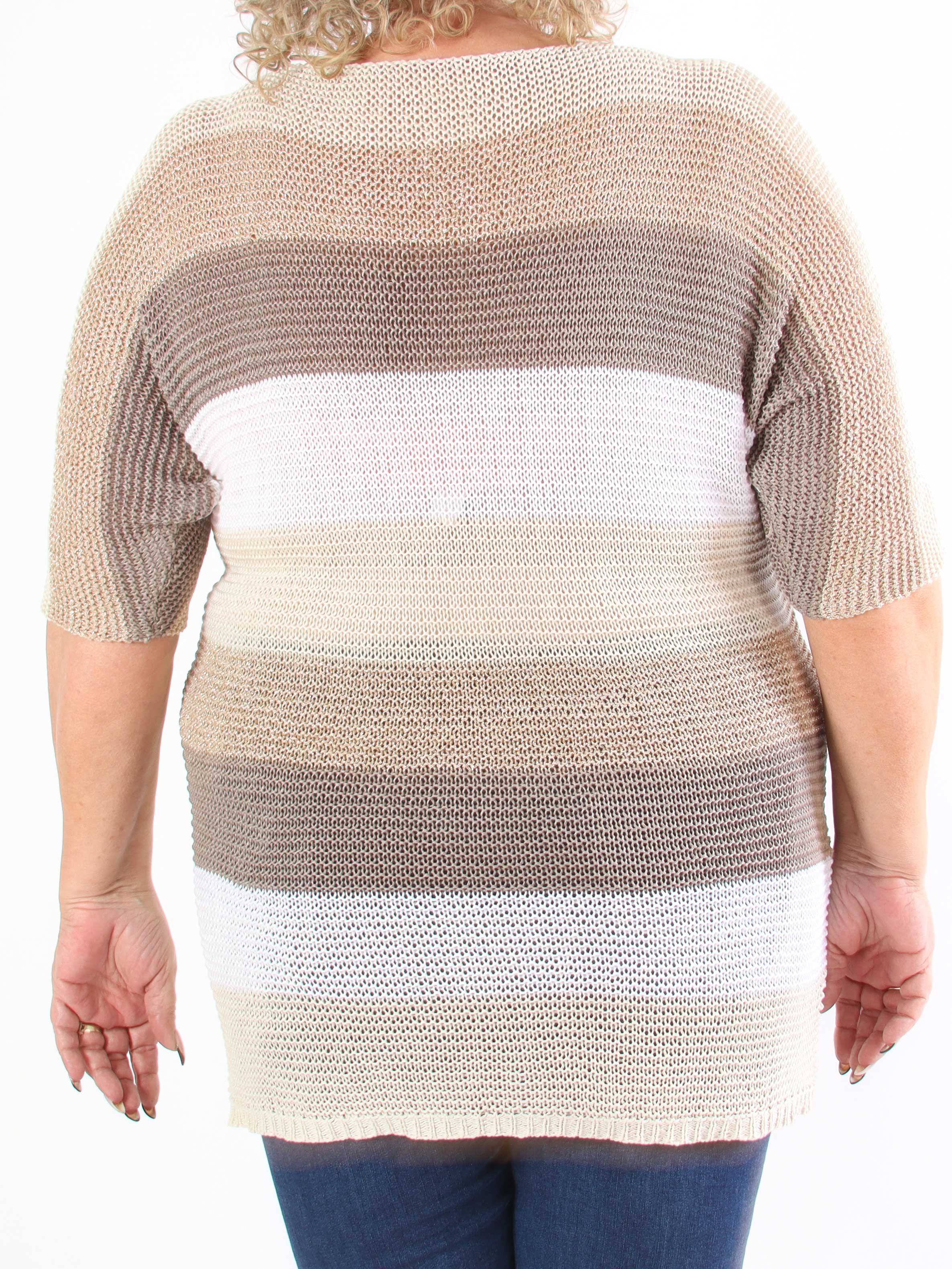 Nina Long - Randig stickad klänning i plus size med glittertrådar